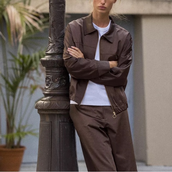 Zara NWT brown satin collared jacket - Picture 2 of 13